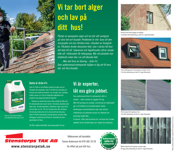 Informationsblad på Grön Fri - Vi är proffs på papptak och plåtslageriarbeten, sedumak, papptak tätskikt takläggare takpapp pvc-duk